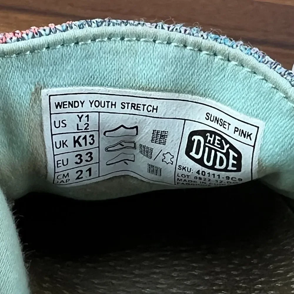 Kids Hey Dude Wendy Stretch Multicolor Casual Comfort Slip‎ On Loafers Size 1 Y